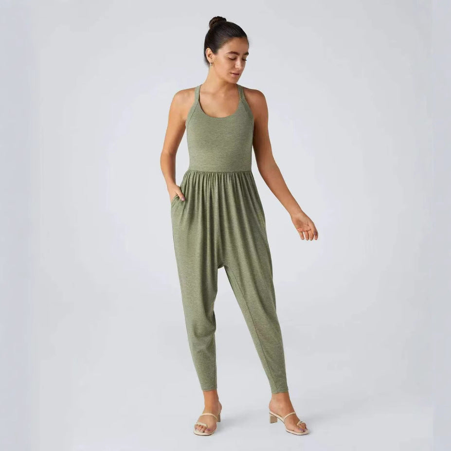 Damen nan lässiger Jersey-Overall mit Racerback, smockierter Taille und seitlichen Eingrifftaschen Drune
