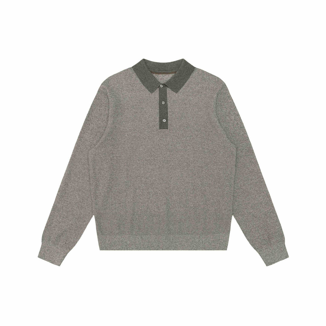 Unisex Strukturierter Polokragen-Strickpullover mit Halbknopfleiste Drune