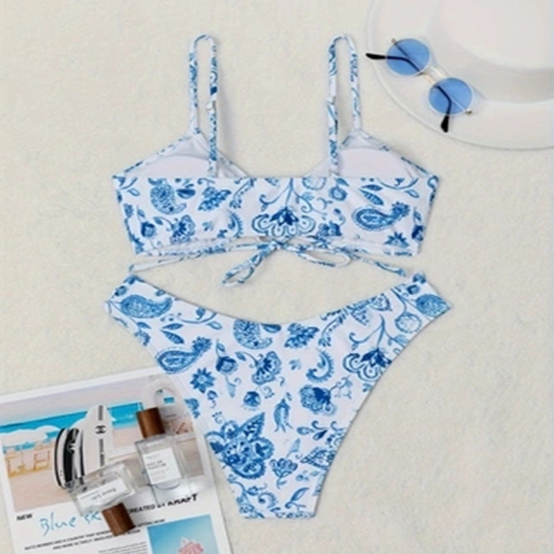 Damen Triangel-Bikini mit verspieltem Blumendruck Drune