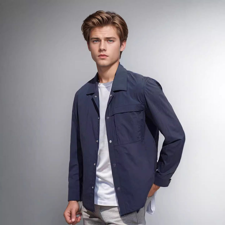 Herren Leichtes Utility-Overshirt mit Pattentaschen und Druckknopfleiste Drune