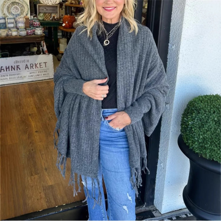 Damen vielseitiger Poncho mit Fransen Drune