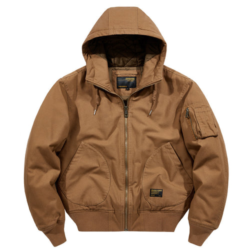 Herren  isolierte Kapuzen-Canvas-Arbeitsjacke Bomber mit geschwungenen Handtaschen und verstärktem Ärmel-Reißverschlussfach Drune