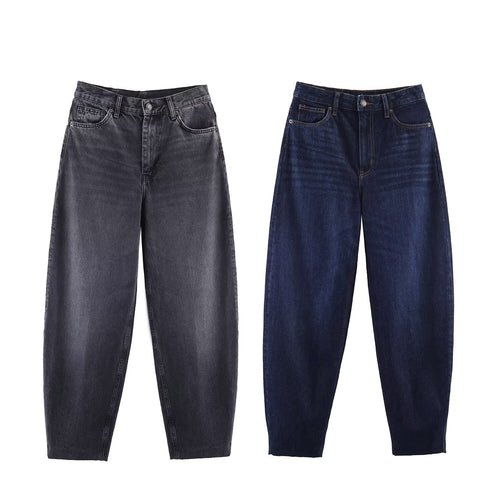 Damen High-Waist Balloon-Jeans mit weitem Oberschenkel und zulaufendem Saum Drune