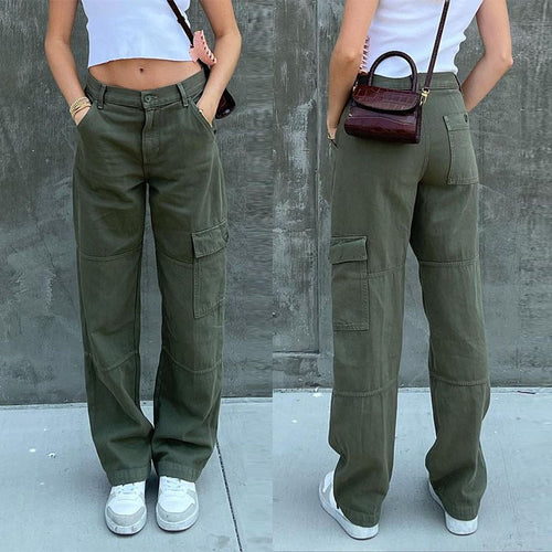 Damen Hochtaillierte Relaxed-Cargo-Hose mit weitem Bein und Knieabnähern Drune