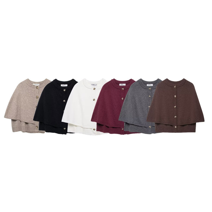 Damen Cape-Cardigan mit Knopfleiste und zweilagigem Umhang Drune