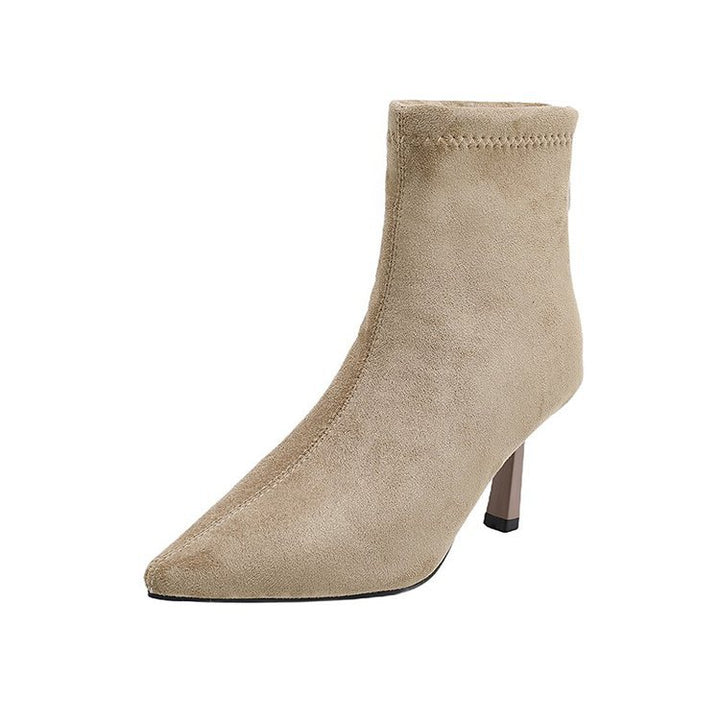 Damen Modische spitze Stiefeletten mit hohem Absatz Drune