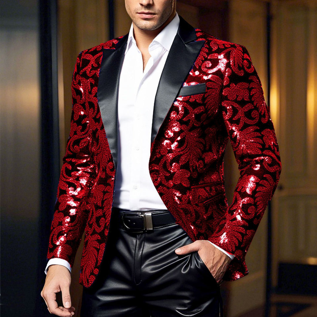 Herren eleganter Pailletten-Blazer im luxuriösen floralem Design Drune