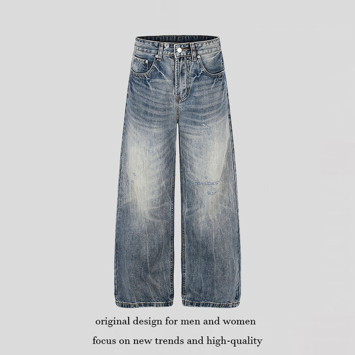 Damen Weite High‑Waist Denim‑Palazzo‑Jeans mit Used‑Effekt und weitem Bein Drune