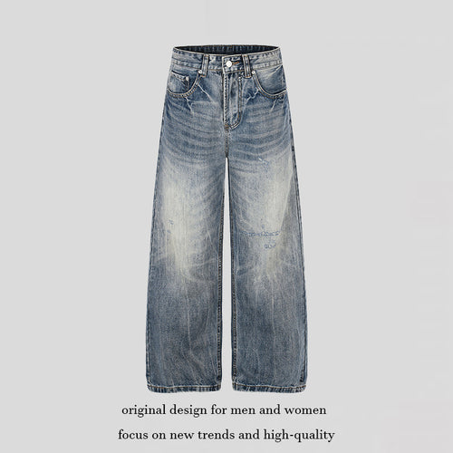 Damen Weite High‑Waist Denim‑Palazzo‑Jeans mit Used‑Effekt und weitem Bein Drune