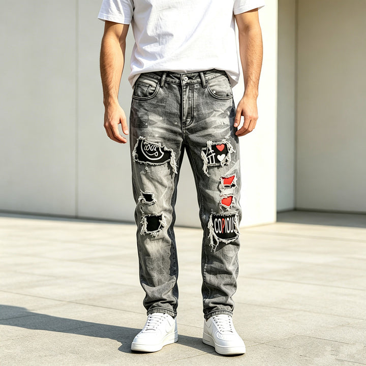 Herren Modische Destroyed Jeans mit kreativen Patches Drune