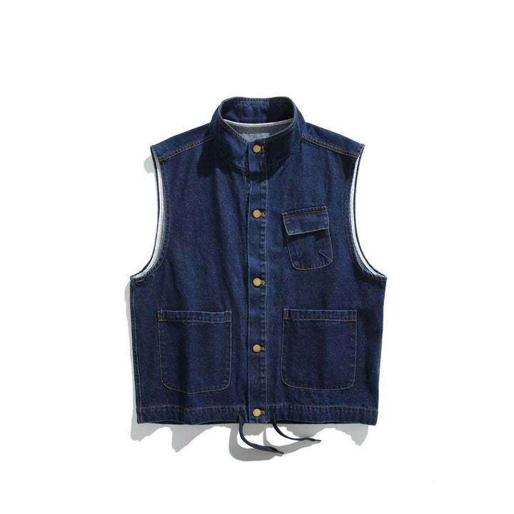 Unisex Denim-Weste im Utility‑Stil mit Stehkragen Drune