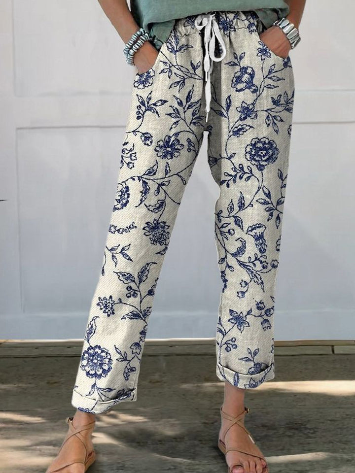 Damen Blütenbedruckte Chinohose Drune