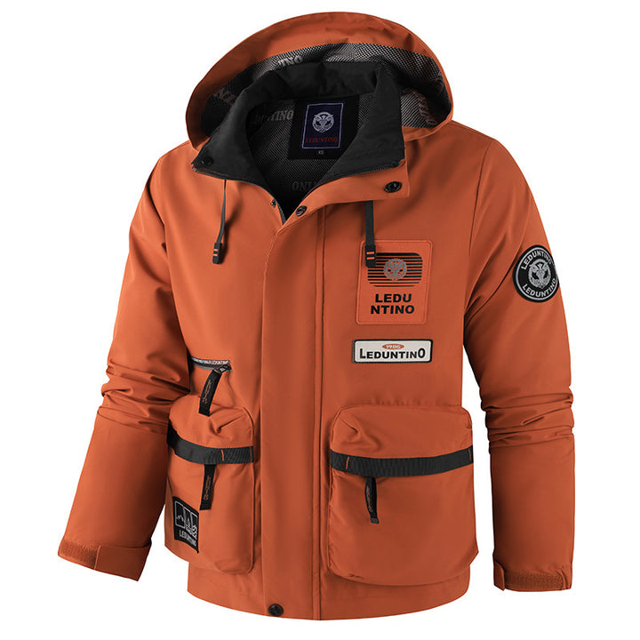Herren nan technische Fieldjacke mit Kapuze und multifunktionalen Taschen, wasserabweisende Softshell Drune