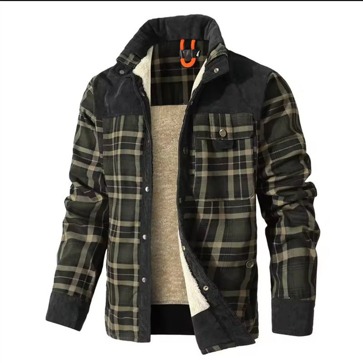 Herren Kariertes Thermo-Hemdjacke mit Teddyfutter und Cordbesatz Drune