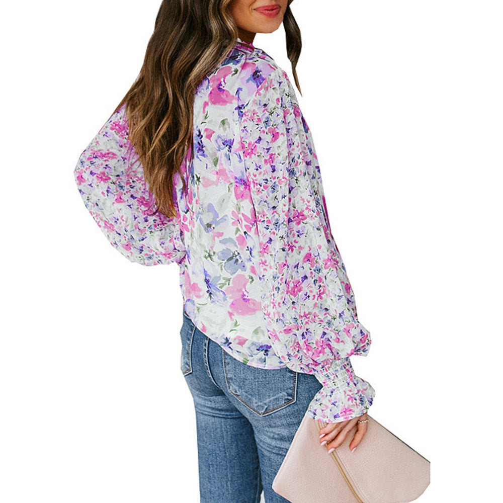 Damen Floral gemustertes Blusenoberteil mit weiten Ärmeln Drune