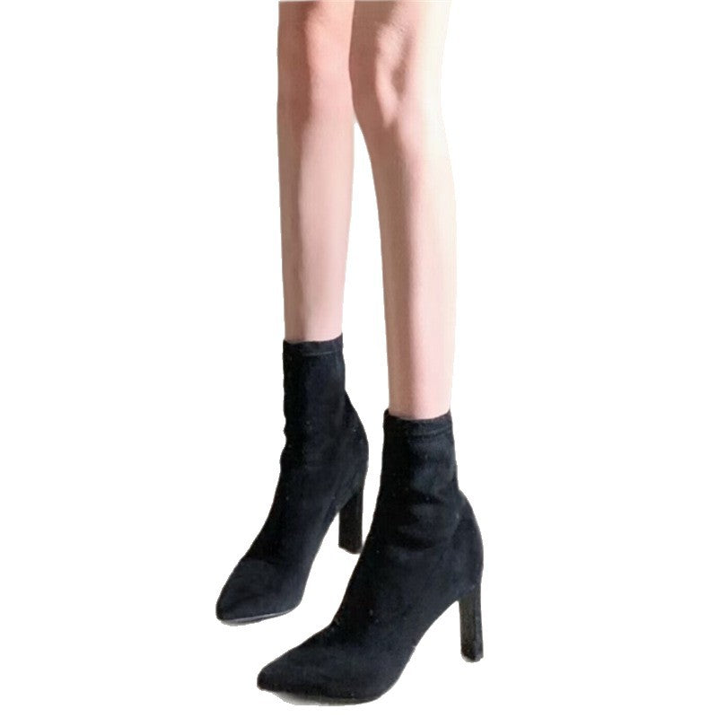Damen spitz zulaufende Stiefeletten mit Sock-Top und skulpturiertem Stiletto-Absatz Drune