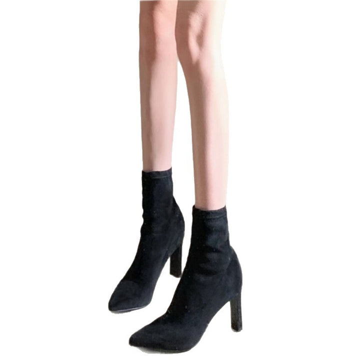 Damen spitz zulaufende Stiefeletten mit Sock-Top und skulpturiertem Stiletto-Absatz Drune