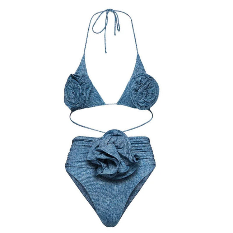 Damen Triangel-Bikini-Set mit floralem Design und elegantem Wickelrock Drune