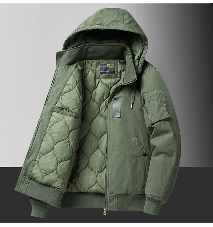 Herren  Kapuzen Stepp Thermal Bomberjacke mit Utility-Tasche an den Ärmeln und gerippten Besätzen Drune