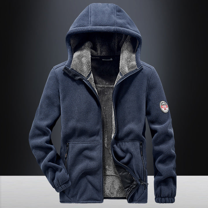 Herren Kapuzen-Fleecejacke mit Teddyfutter, durchgehendem Reißverschluss und Reißverschlusstaschen Drune