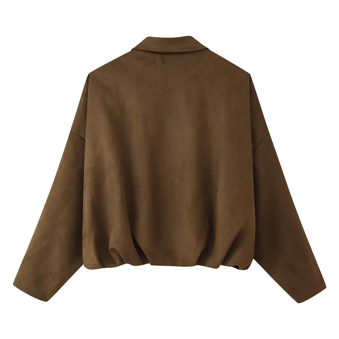 Damen nan kurz geschnittene Oversized-Blousonjacke mit Schulterklappen, verdeckter Frontleiste und elastischem Kordelsaum Drune