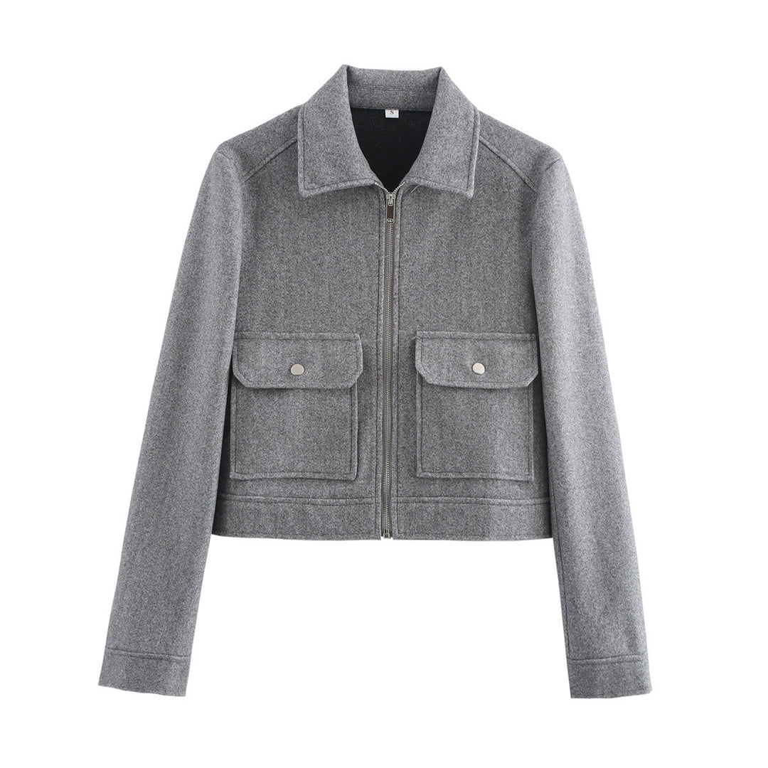 Damen nan kurz geschnittene Wolloptik-Blousonjacke mit durchgehendem Reißverschluss und aufgesetzten Klappentaschen Drune