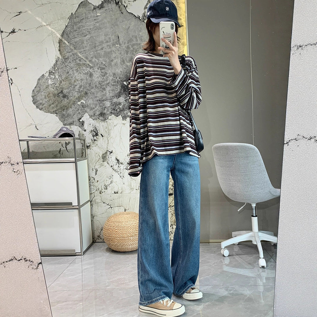 Damen lässiges Langarmshirt mit modernem Streifenmuster Drune