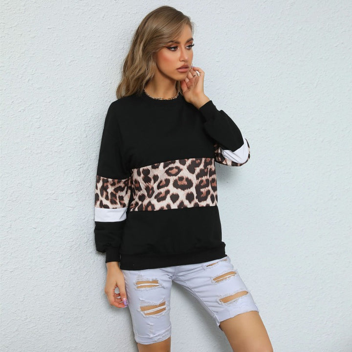Damen Sweatshirt mit Leo‑Print und Colorblock‑Einsatz Drune