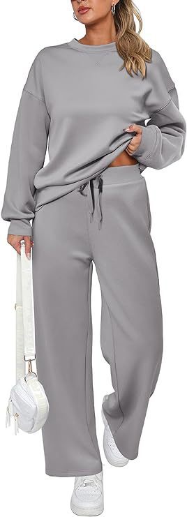 Damen nan zweiteiliges French-Terry Lounge-Set mit oversized Rundhals-Pullover und weitem Highwaist-Jogger Drune