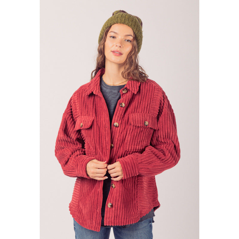 Damen lässige Cordjacke mit praktischen Taschen Drune