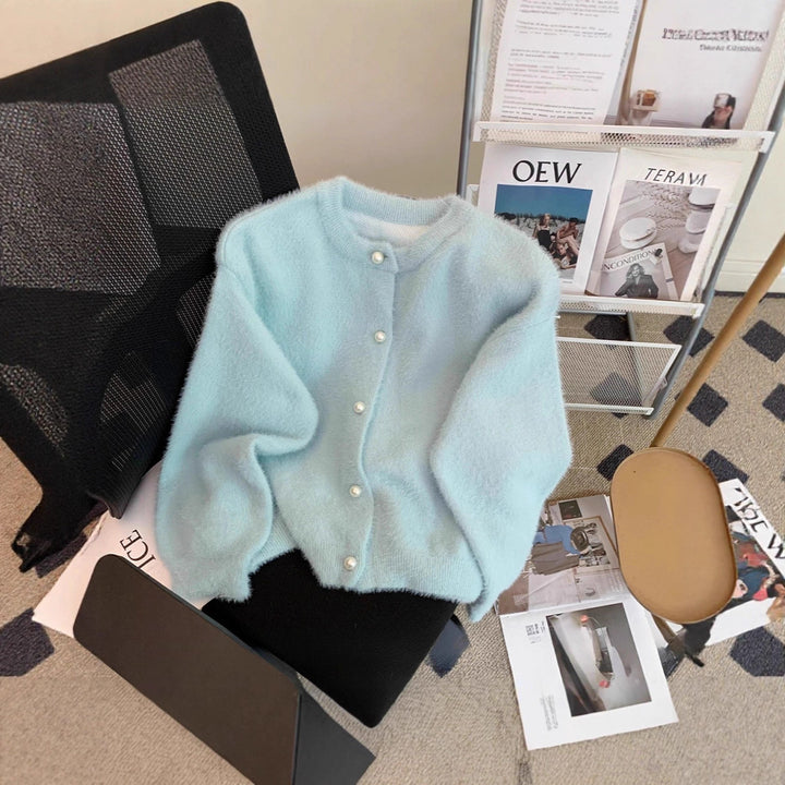 Damen Flauschige Strickjacke mit Knopfleiste Drune