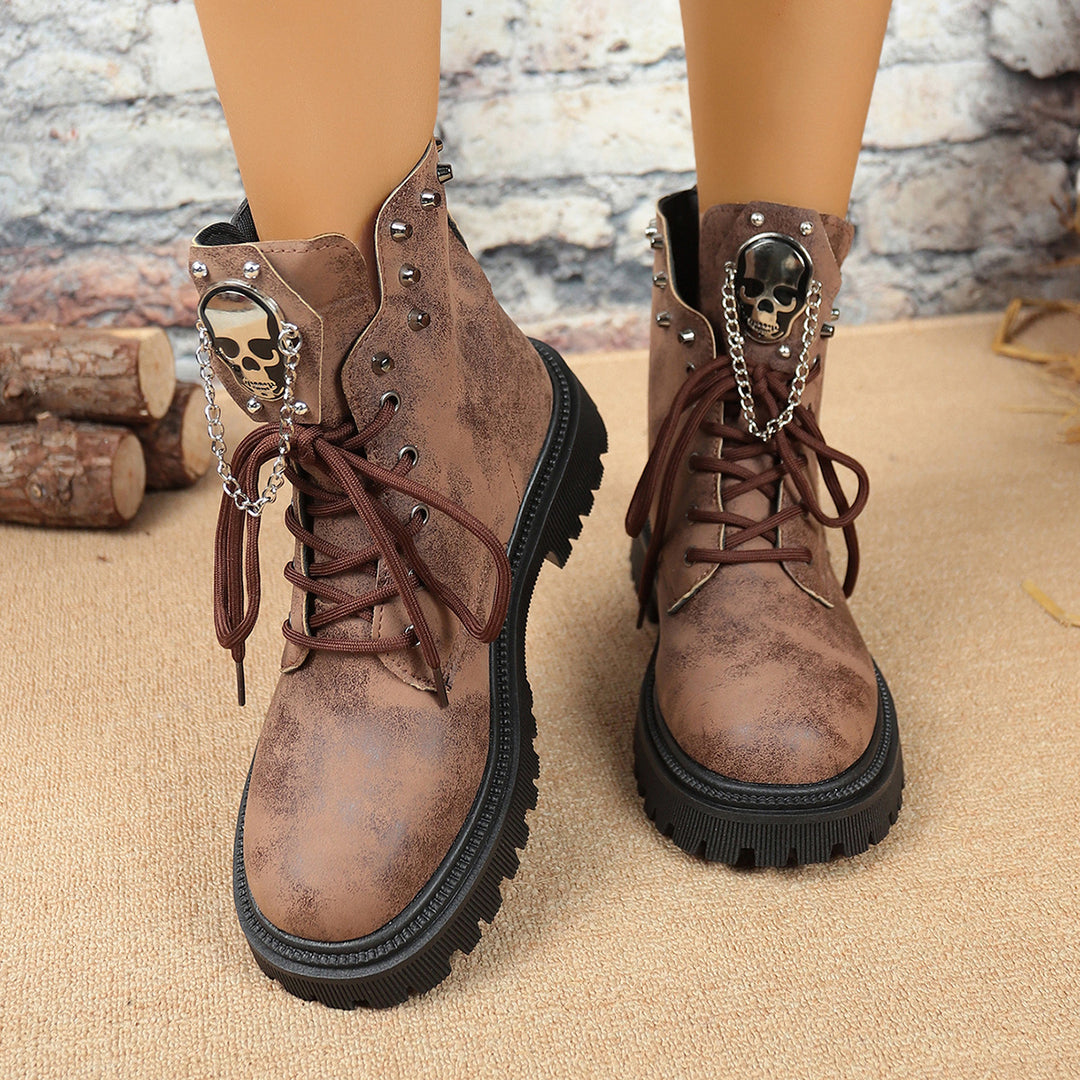 Damen Modische Stiefel mit Totenkopf-Details Drune