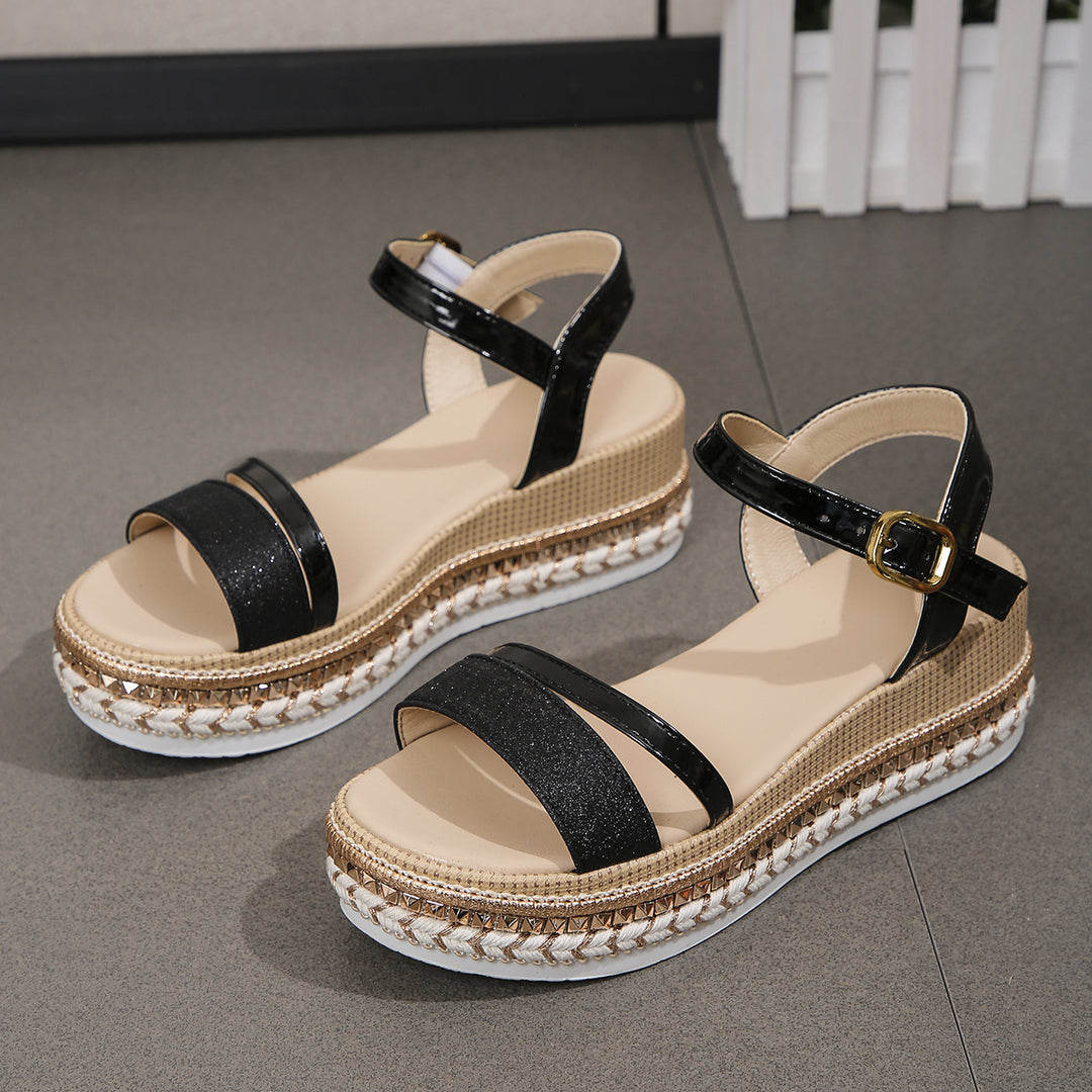 Damen Plateau-Sandalen mit elegantem Glitzer-Design und modischer Schnallenverzierung Drune