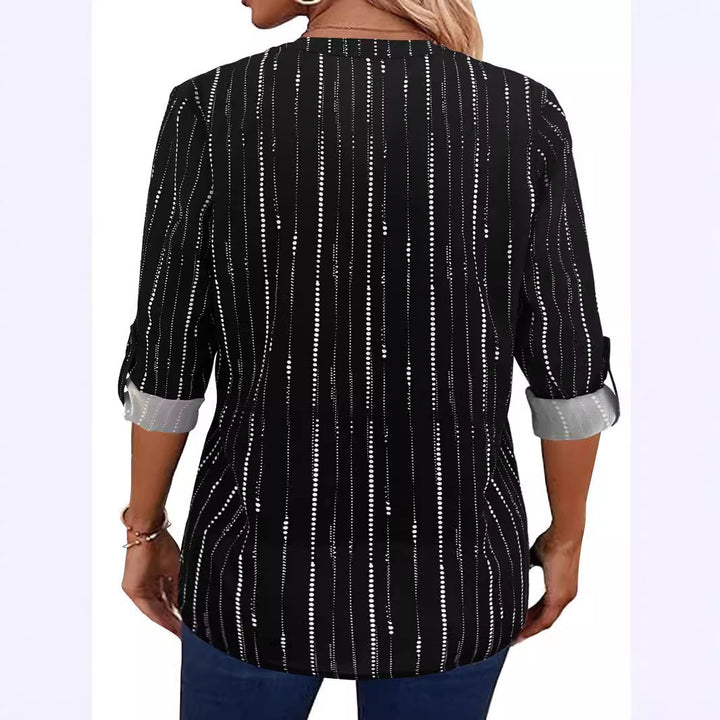 Damen Leichte Viskose-Bluse mit Stehkragen, Reißverschluss und vertikalem Punktstreifen Drune