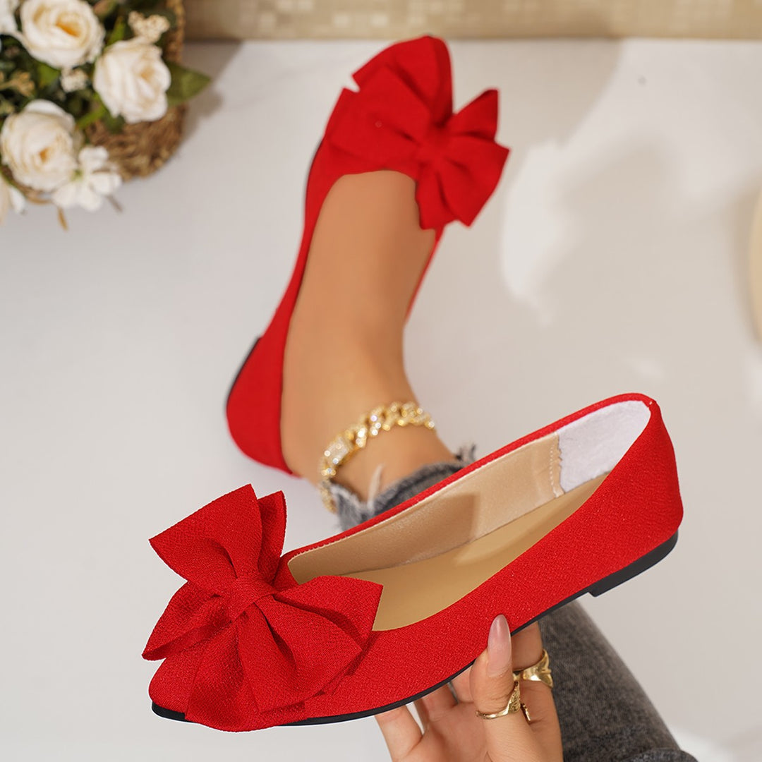 Damen elegante spitze Ballerinas mit großer Zierschleife und schimmerndem Obermaterial Drune