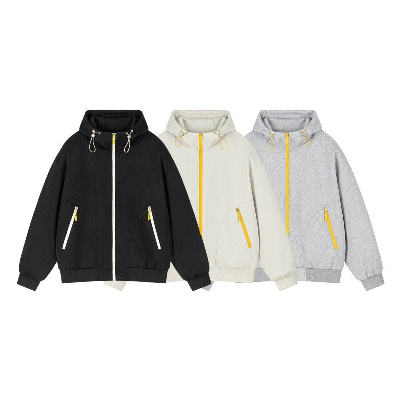 Unisex Oversize Kapuzen-Sweatjacke mit kontrastierenden Reißverschlüssen & geripptem Saum Drune