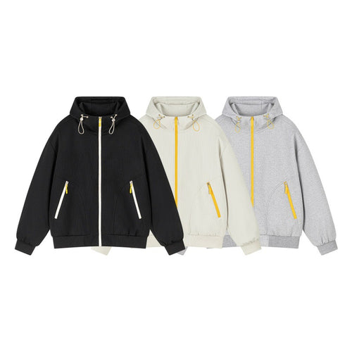 Unisex Oversize Kapuzen-Sweatjacke mit kontrastierenden Reißverschlüssen & geripptem Saum Drune