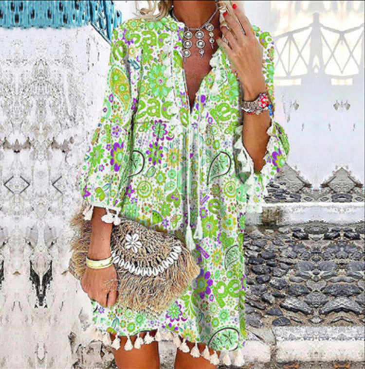 Damen Tunika-Kleid mit kreativem Print und Taschendetails Drune