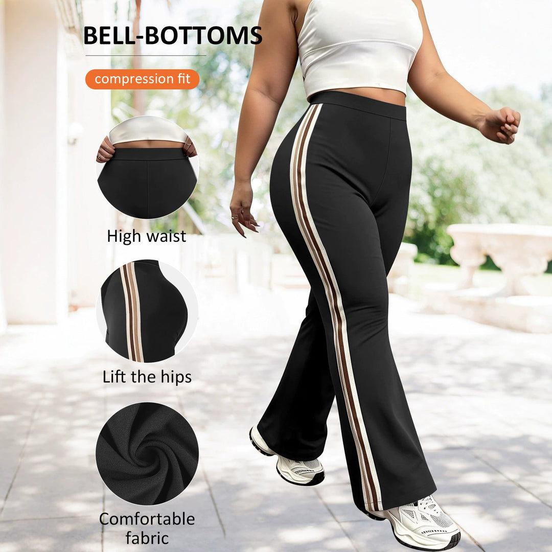 Damen High-Waist Schlaghose mit seitlichem Streifen und Scrunch-Po Drune