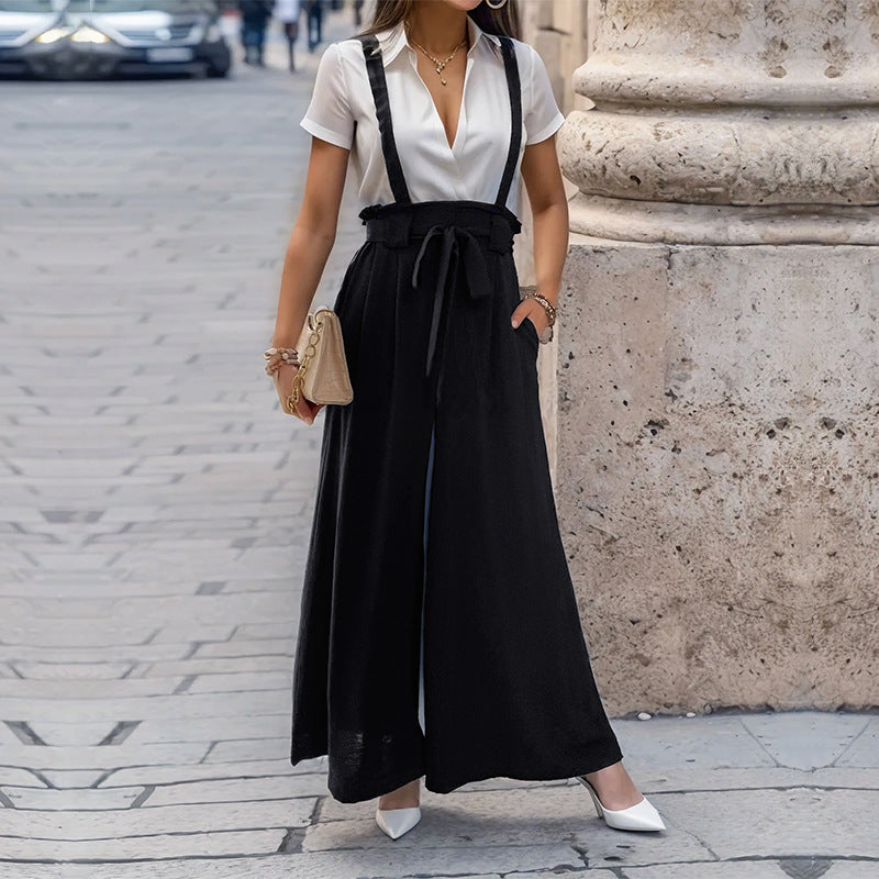 Damen Culotte-Jumpsuit mit verstellbaren Trägern und elegantem Kordelzug Drune