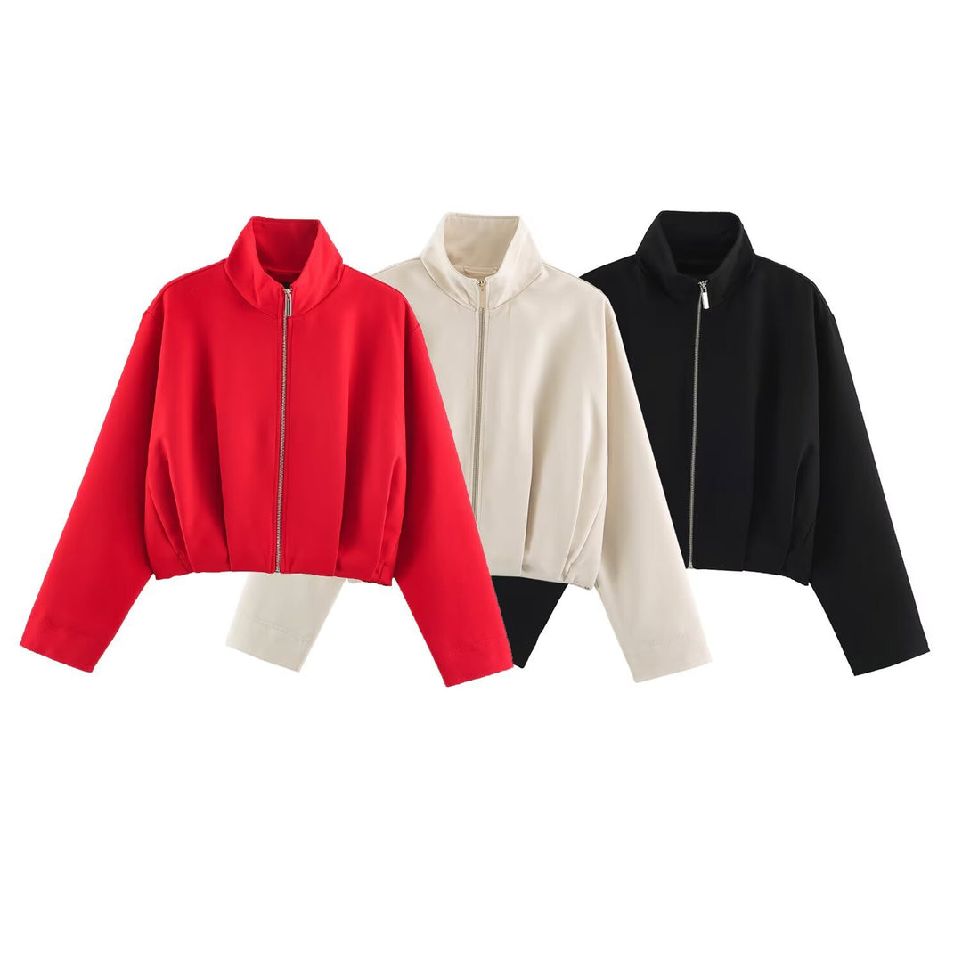 Damen Kurzblouson im Boxy‑Cut mit hohem Stehkragen und elastischem Saum Drune
