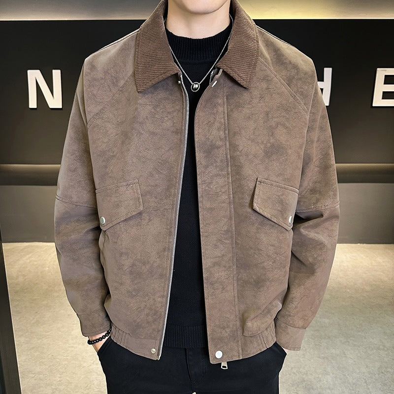 Herren Oversize Velours‑Optik Übergangsblouson mit Hemdkragen, Reißverschluss & elastischem Saum Drune
