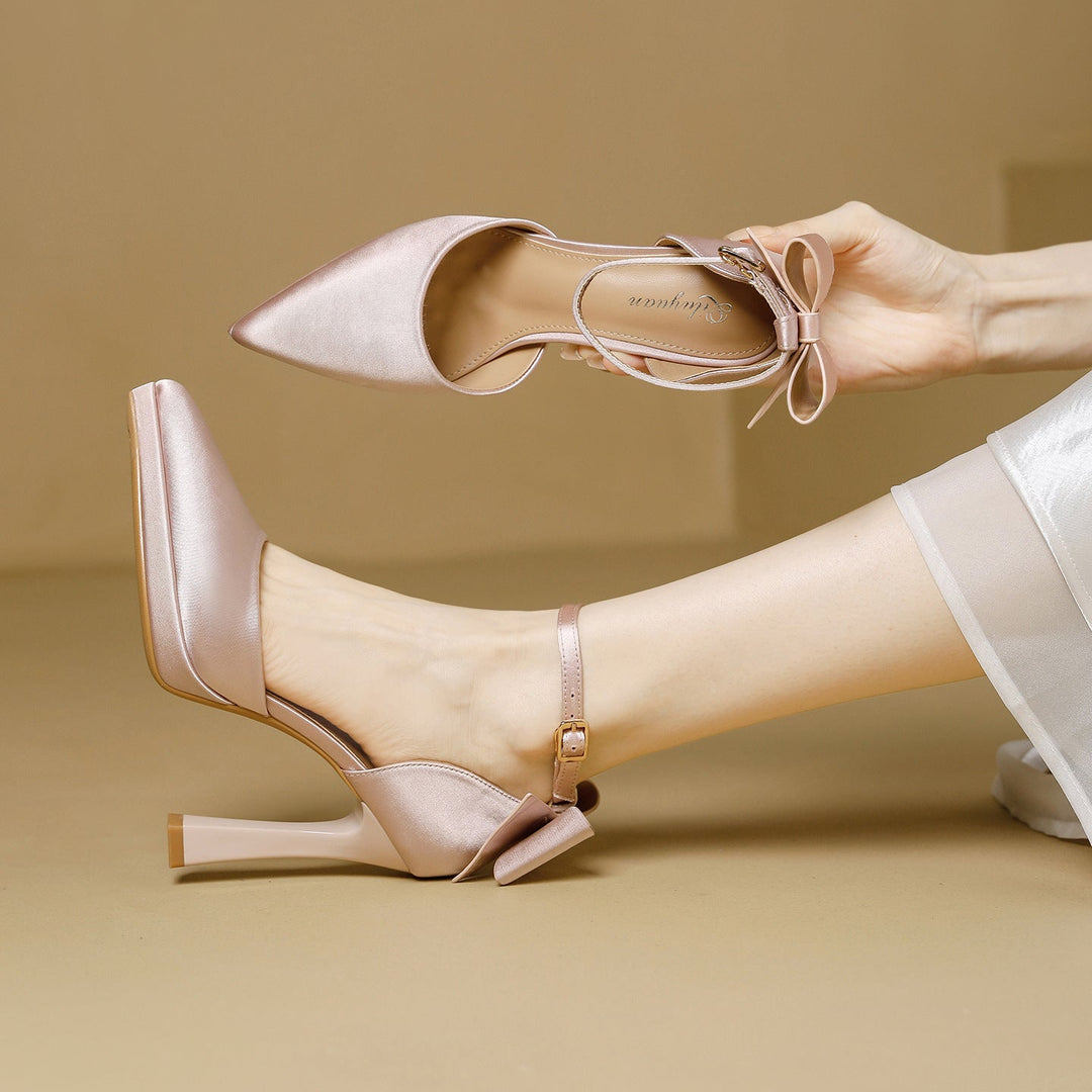 Damen elegante Satin-Pumps mit verspieltem Schleifen-Detail Drune