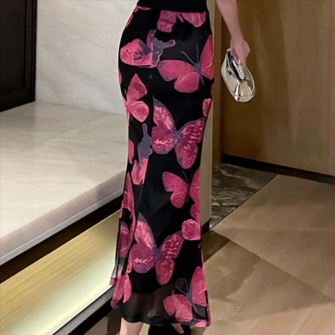 Damen elegantes Maxikleid mit floralem Schmetterlingsmuster und fließendem Stoff Drune