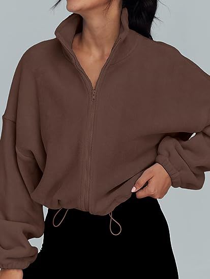 Damen lässige Zip-Jacke mit Kordelzug Drune