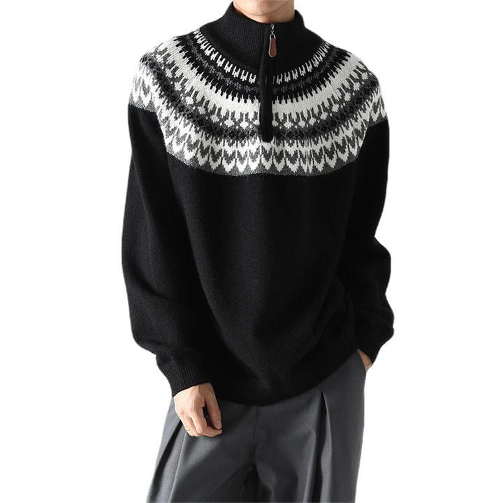 Herren Grobstrickpullover mit Stehkragen und Reißverschluss Drune