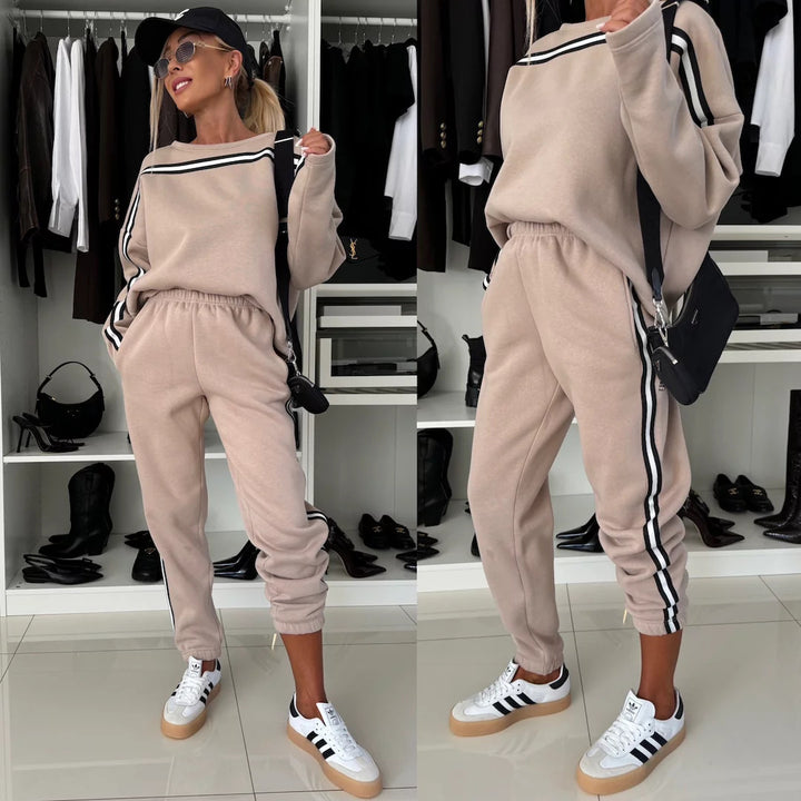 Damen sportives Lounge-Set mit gestreiften Seitenstreifen, oversized Sweatshirt und elastischer Jogginghose Drune
