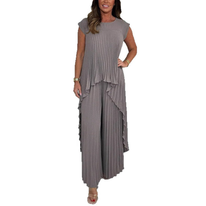 Damen elegantes Plissee-Jumpsuit mit asymmetrischem Saum und fließendem Design Drune