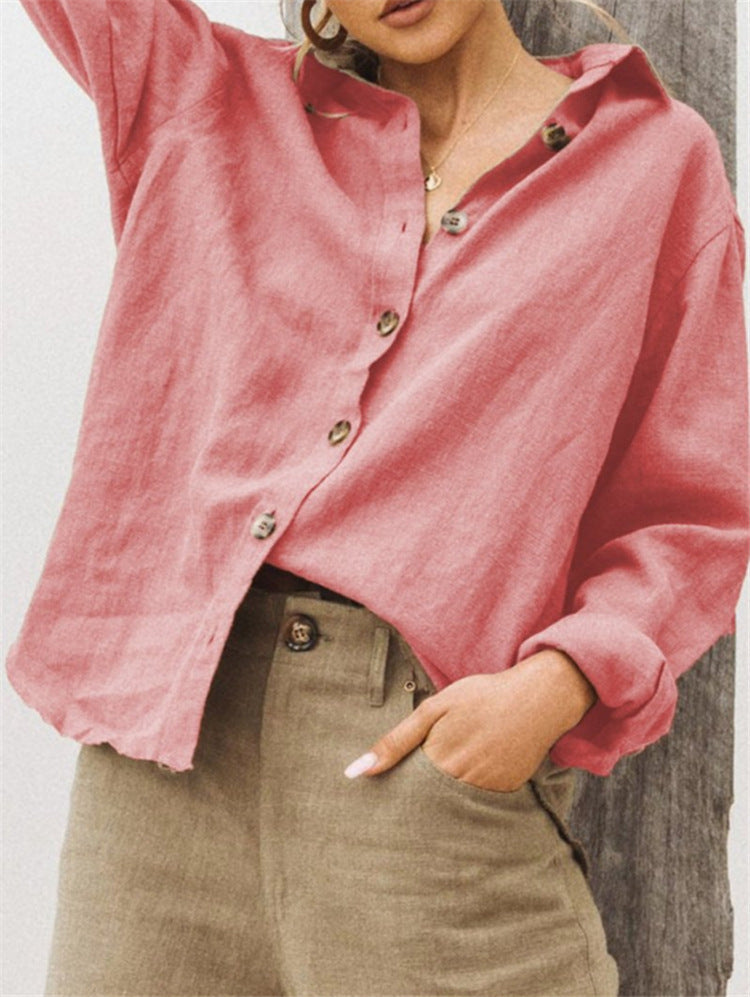 Damen lässige Leinenbluse mit Knopfleiste und weitem Schnitt Drune