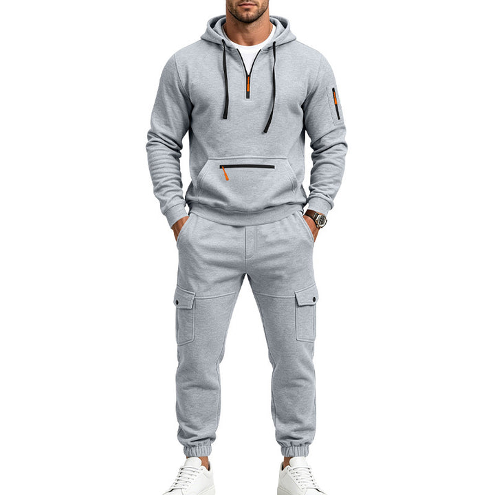 Herren Zweiteiliges Fleece-Loungewear-Set mit Halbzip-Kapuze und Cargo-Jogger Drune